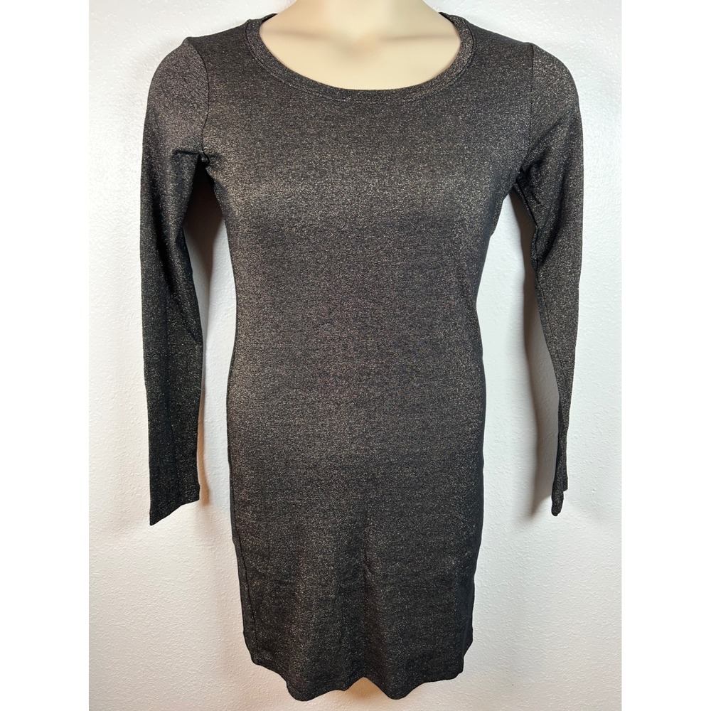 Nation LTD Womens Dress Medium Metallic‎ Black Gold Sparkle Long Sleeve Knit